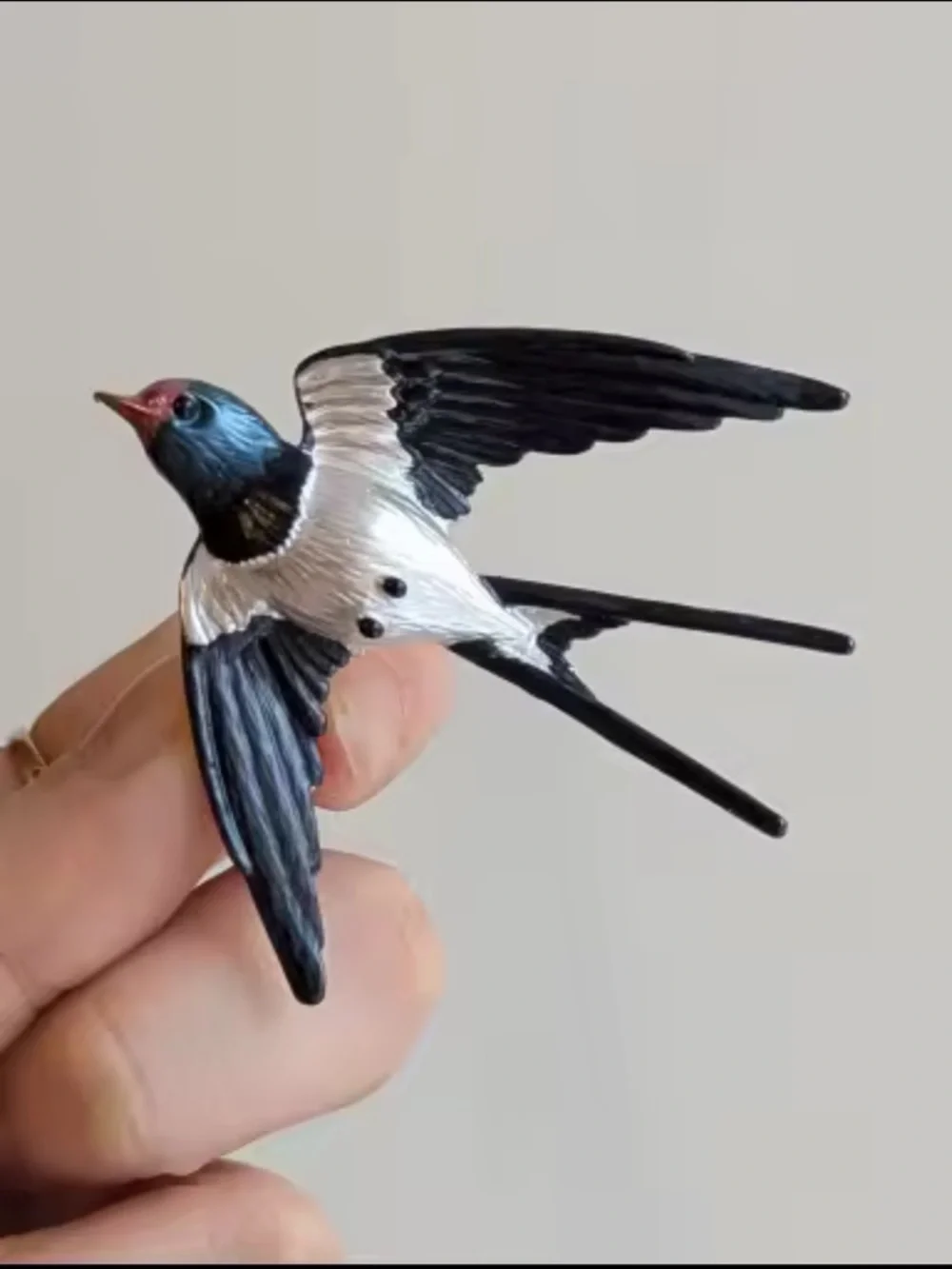 Swallow Bird Brooch Enamel Gold Pin